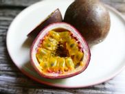 Passion fruit sliced on a plate