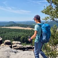 Panoramic view from the hiking trail into the valley