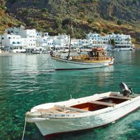 Crystal-clear water in the port of Loutro