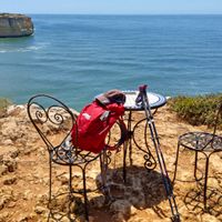 Hiking rest on the coast with bistro table and 2 armchairs