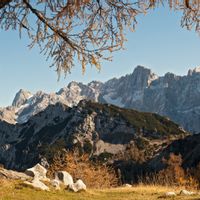 Autumnal panoramic view of the Julian Alps
