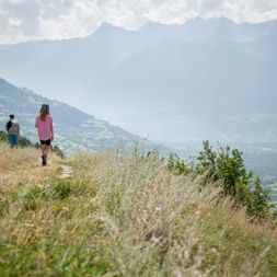 Hikers on a meadow hiking trail with panoramic views