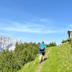 Hiker on a hiking trail in the Karwendel mountains