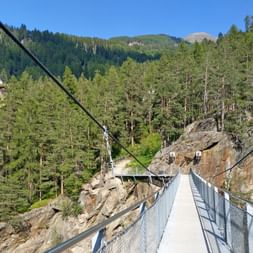 Suspension bridge in Sölden with forest and gorge