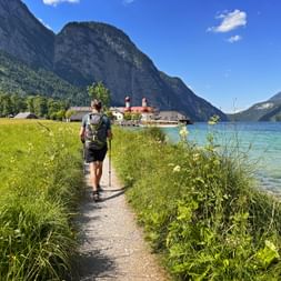 Hiker on the way to St. Bartholomä