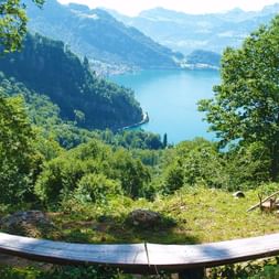 Hiking break with view to Lake Lucerne