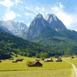 Alpine landscape with view of the hiking paths and the Zugspitze