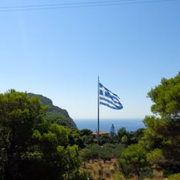 Zakynthos flag with a view of the sea