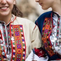Two girls in the Bulgarian national costume