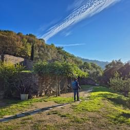 Wanderin im heiligen Wald von San Francesco