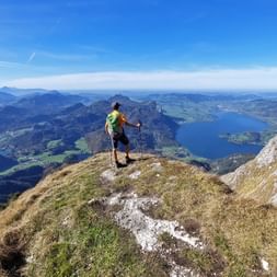 Hiker with a view of the Salzkammergut lakes