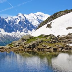 Lac Blanc on Mont Blanc with mountain panorama
