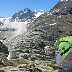 Pitztal Sölden glacier with green backpack