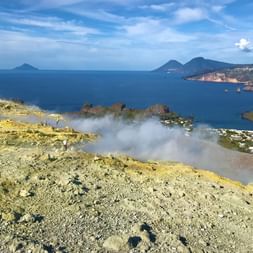 sulfur steam of the volcano