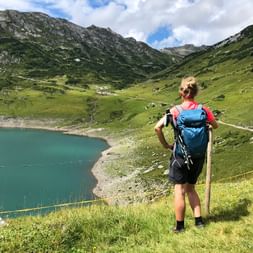 Walking break at lake Formarinsee near Lech am Arlberg