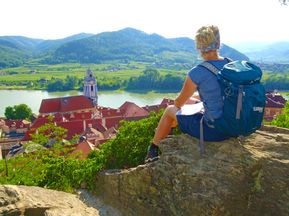 Panoramablick auf Dürnstein und die Donau