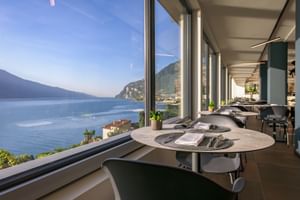 Blick auf den See vom Restaurant aus