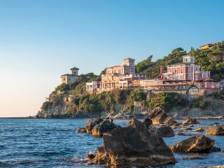 View of Castiglioncello on the coast in the foreground