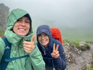 Hikers on the Maedelejoch Alpine crossing E5