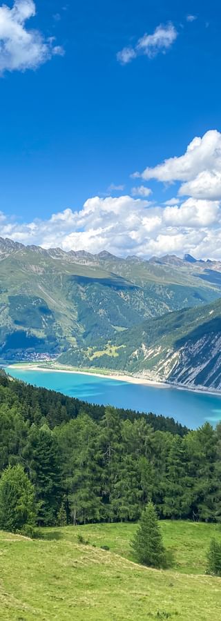 View of the mountains and lake from the Haideralm