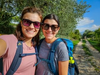 Two hikers take a selfie
