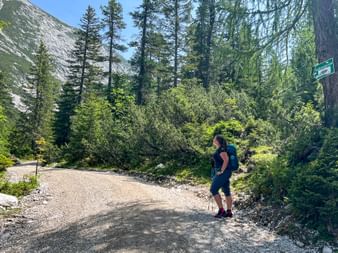 Hiker on a hiking trail near Scharnitz