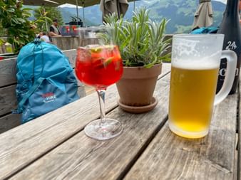 Aperol Spritz and beer with Eurohike backpack in the background