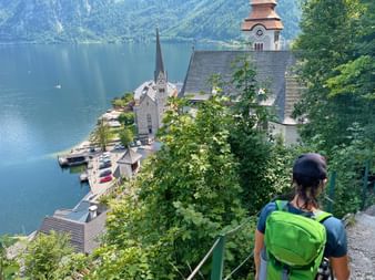 Hiker on the way down from the Salzberg to Hallstatt