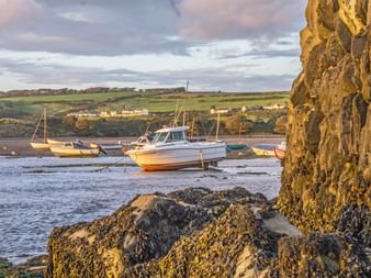 Fishing boat on the coast in Pembrokeshire Wales