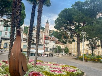 Flower-decorated city passage of Merano
