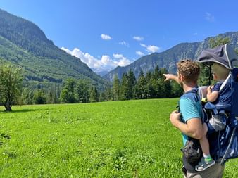 Father with son in the back stretcher in the Koppental valley