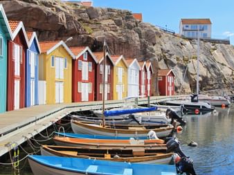Colourful fishing huts and boats near Smögen