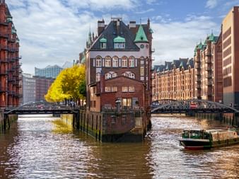The moated castle in the warehouse district of Hamburg