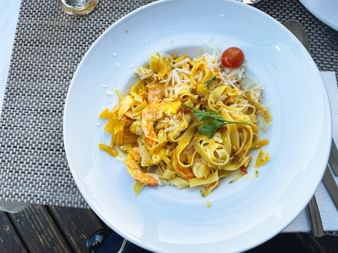 Pasta dish with fresh prawns
