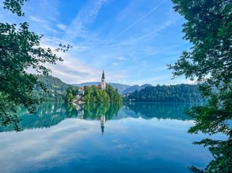 Island with church in the municipality of Bled in Slovenia