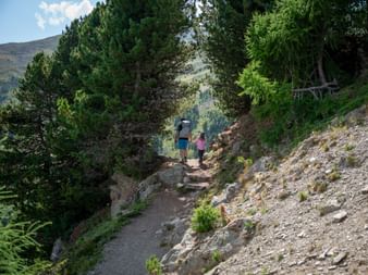 Father with his daughter on a hiking trail
