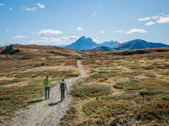 Hikers on a path in the Dolomites