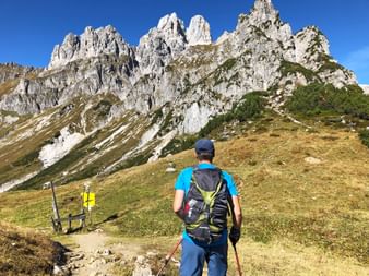 Bergpanorama mit Wanderer am Gosaukamm