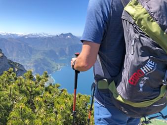 Hiker with a view of Lake Attersee