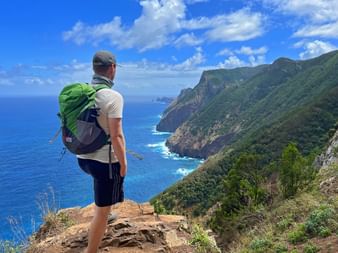 Hiker enjoys the view of Vereda do Larano