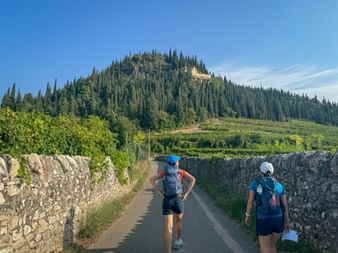 Two female hikers on a hiking trail