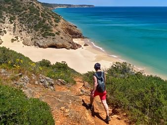 Hiker on the Karl Path at Furnas Beach