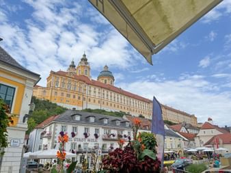 The town centre of Melk with a view of Melk Abbey
