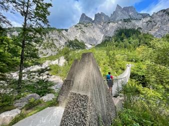 The suspension bridge in the Klausbach Valley in Berchtesgarden National Park