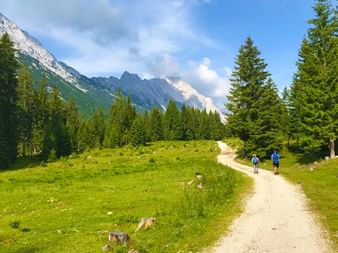 Hikers on the Ganghofer Weg in the Gaistal Alpine region