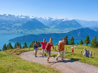 Hiking with view to Lake Lucerne