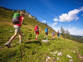 Hikers on hiking trail in the Salzkammergut