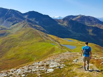 Hiker with mountain panorama