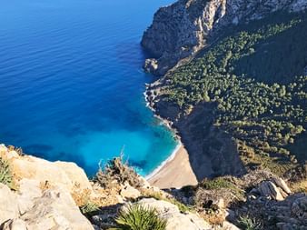 View of the sea from the Tramuntana mountains on Mallorca