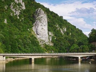 Rock relief of the Dacian king Decebalus on the banks of the Danube near Dubova